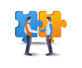 Collaboration to develop business flat isometric 3d illustration