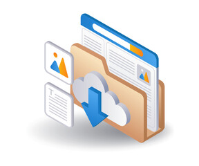 Cloud server folder data flat isometric 3d illustration