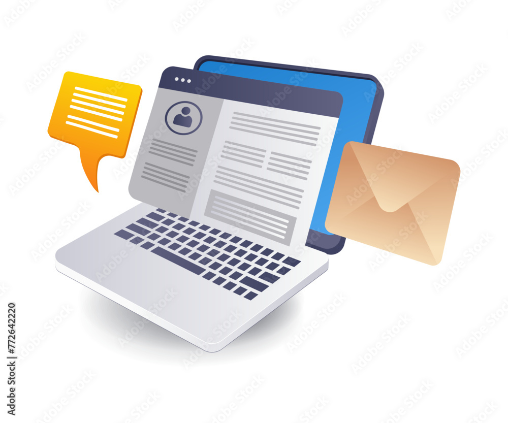 Poster computer web application email flat isometric 3d illustration