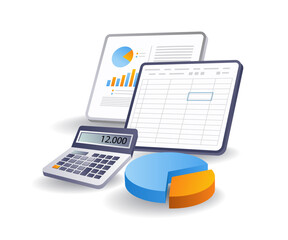 Business financial analyst data excel software concept, flat isometric 3d illustration