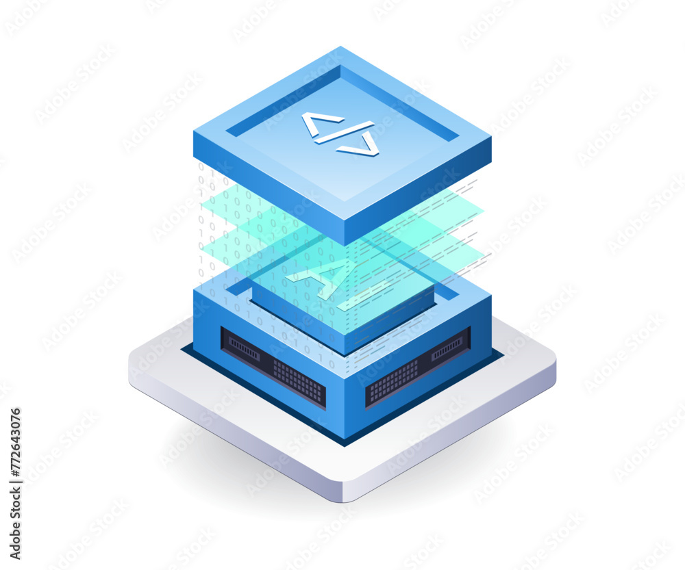 Poster Artificial intelligence system programmer management flat isometric 3d illustration