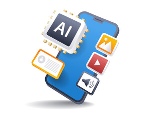 Artificial intelligence technology for smartphone applications flat isometric 3d illustration
