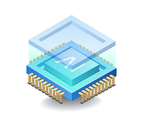 Artificial intelligence technology in chips concept, flat isometric 3d illustration