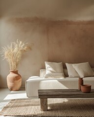 Minimalist Boho Living Room with Clay-Colored Wall