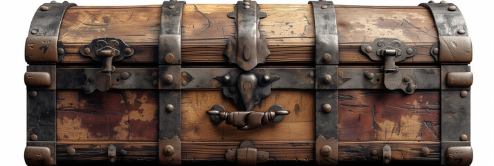 Antique Chest, Old Suitcase, Pirate Chest on White Background