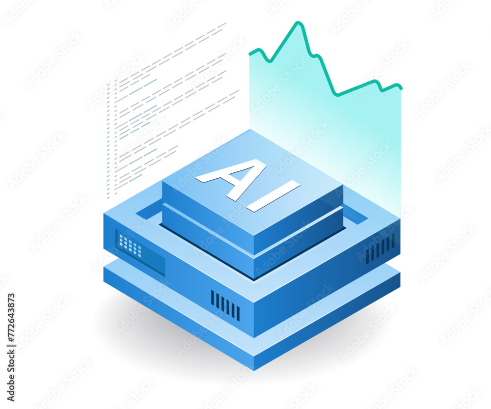 Poster artificial intelligence analysis management, flat isometric 3d illustration