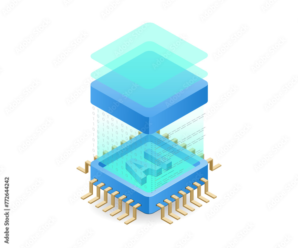 Poster Artificial intelligence developer programmer, flat isometric 3d illustration