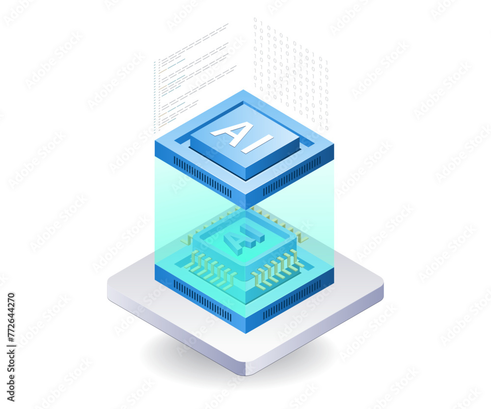 Poster Artificial intelligence developer programmer, flat isometric 3d illustration