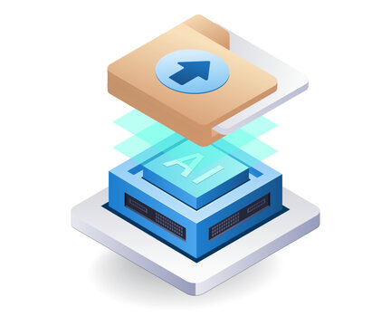 Artificial intelligence data management flat isometric 3d illustration