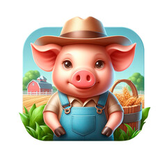 3D illustration of pig on farm.
