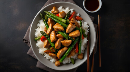Stir fry with chicken and asparagus. Chicken stirfry. Chinese food.generative.ai