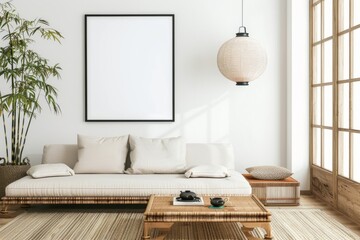 Interior design with couch, table, and picture frame in living room