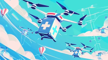 Foto op Canvas Autonomous Healthcare Delivery Drones, the role of autonomous drones in healthcare delivery with an image showing drones transporting medical supplies or conducting aerial medical missions, AI.  illus © LofiAnimations