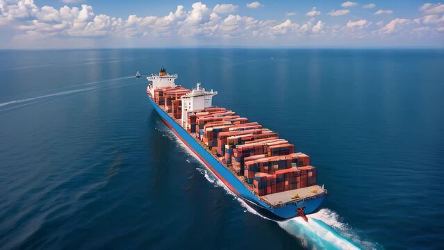 CARGO SHIP TRANSPORTING CONTAINERS. VIDEO. HORIZONTAL