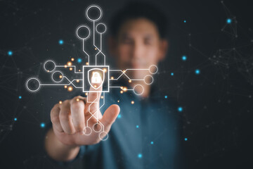 Man touching on lock icon. Cyber Protection Data Security Internet Privacy, Internet and technology concept on virtual screen.