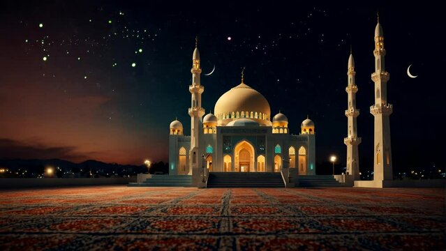 Mosque Animation with the theme of Ramadan and Eid al-Fitr Seamless looping 4k time-lapse animation video background