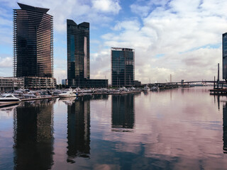 city skyline river reflection