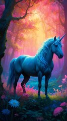 Mystical unicorn in enchanted forest
