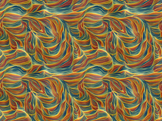 Fototapeta premium Seamless Rectangle Tile, 4 Combined Together for Visual Effect, Wavy Style, Main Colors Blue Yellow Orange Red, Unique Pattern Design.