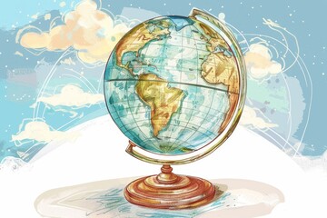 Globe  Symbolizes world travel and exploration, handdrawn illustration, dreamy background