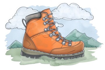 Hiking Boot  For trekkers and outdoor enthusiasts, handdrawn illustration, dreamy background