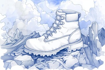 Hiking Boot  For trekkers and outdoor enthusiasts, handdrawn illustration, dreamy background