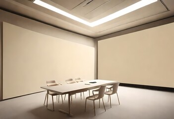 Sparse decor featuring table and chairs, Simple furniture in an empty space. A minimalist room with a table and chairs.