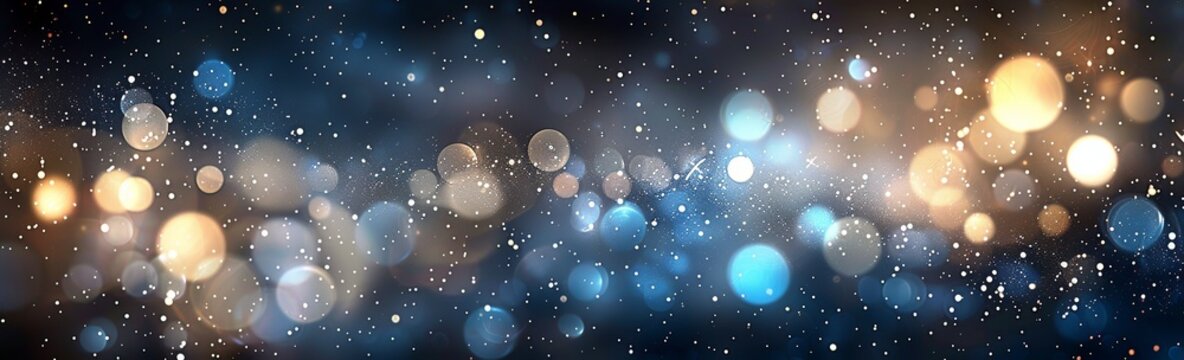 Abstract Background with Golden and Blue Defocused Lights - Christmas Sparkle in the Evening. Made with Generative AI Technology