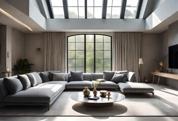 Bright and airy living room with large windows, Contemporary living area with abundant natural light, Serene modern space with floor-to-ceiling windows.