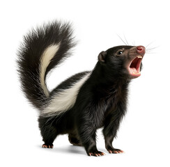 Angry skunk with open mouth and visible teeth, isolated background