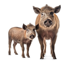 Wild boar family isolated on transparent background