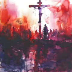 Powerful Biblical Illustration: The Crucifixion and Passion on Good Friday - Watercolor New Testament Art
