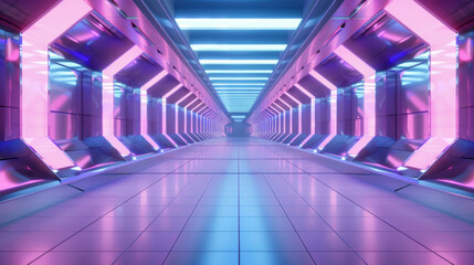 A futuristic space station hallway emerges in light magenta and dark azure, its light violet and light azure hues adding to the ambiance.