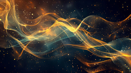 Lines and light on a dark background create a low bitrate scene in orange and gold. - obrazy, fototapety, plakaty