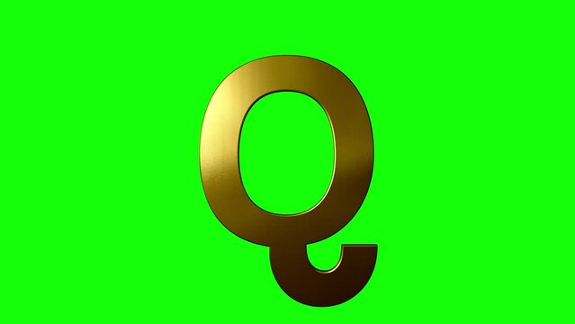 Golden Letter "Q" Rotating On A Green Screen - Used For Video Editing