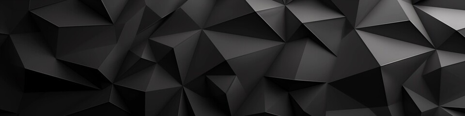 For websites, businesses, and print design templates, an abstract texture dark black gray grey background banner panorama long with three-dimensional geometric triangular gradient shapes is provided.
