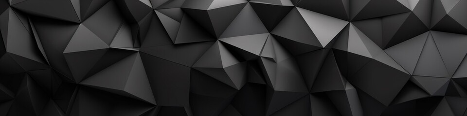 For websites, businesses, and print design templates, an abstract texture dark black gray grey background banner panorama long with three-dimensional geometric triangular gradient shapes is provided.