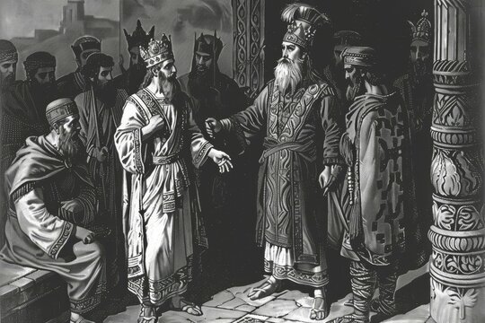 Queen Esther Hadassa interceding for the Jewish people before King Ahasuerus, biblical illustration
