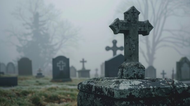 A somber cemetery obscured by heavy fog reminds us of the grief and sorrow that can accompany us even in times of reduced visibility.