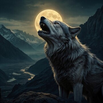 wolf howling at night