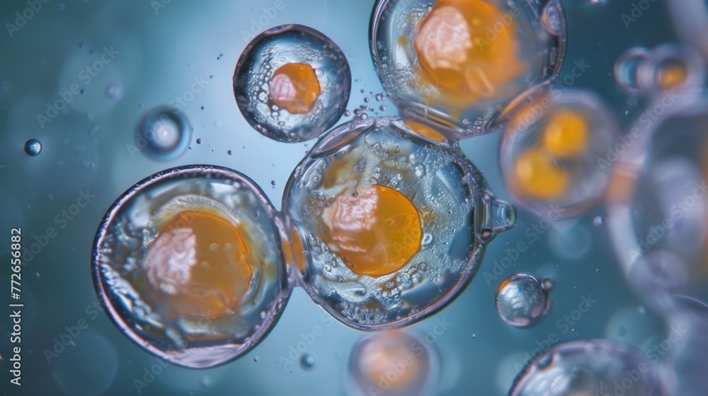 Poster a timelapse series of several cells fertilizing an egg captured under a microscope. the cells can be