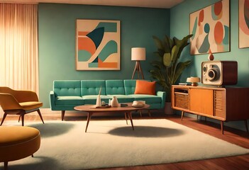 Bright teal walls contrast with turquoise furniture, Cozy living room featuring teal and turquoise...