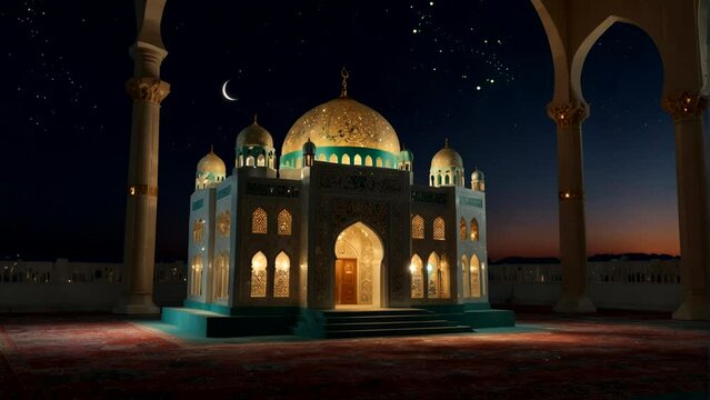 Mosque Animation with Ramadan, Eid al-Fitr, Eid al-Adha themes Seamless looping 4k time-lapse animation video background