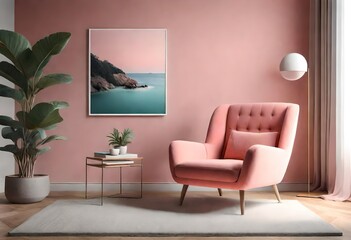A pink chair against pink walls in a cozy room, A calming room with pink walls and a comfortable pink chair, Pink accents in a room featuring a stylish pink chair.
