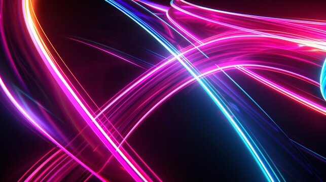 Glowing neon lines intersect and intertwine on the black canvas creating a captivating spectacle