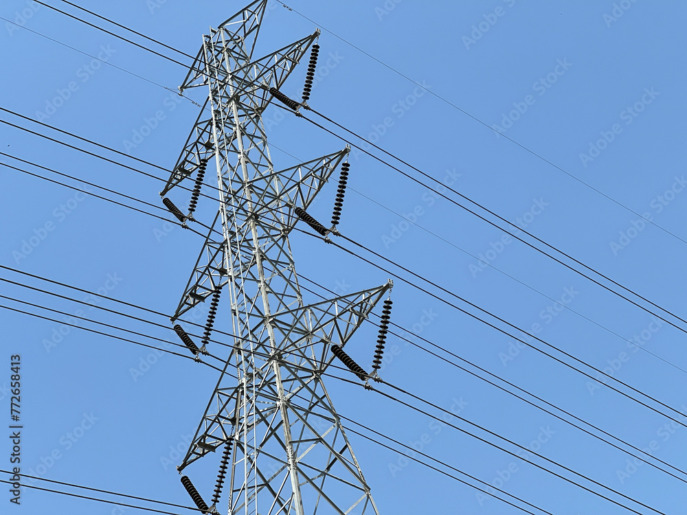 Poster high voltage power transmission lines, pylon