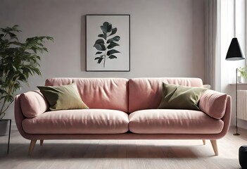 Chic pink sofa as a focal point in the room, Vibrant pink sofa adding a pop of color to the space, Modern living room featuring a pink sofa.