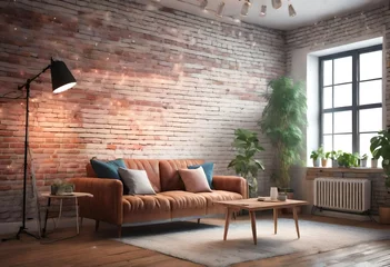 Foto op Canvas Modern interior with exposed brick, Stylish and industrial décor in living room, Rustic charm in living room design, © Johnny Sins