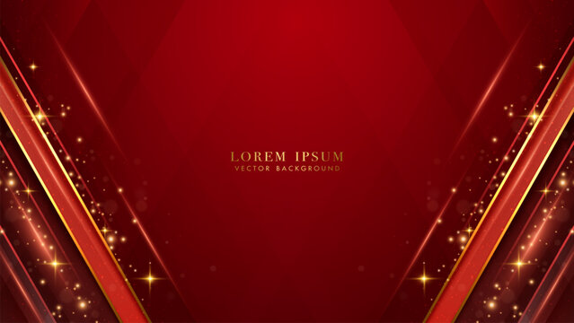 Red luxury background with diagonal golden lines and glittering light effects