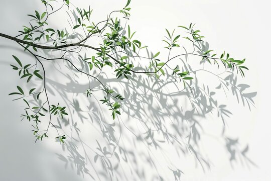 Realistic tree branches shadow blur isolated on white background, 3D render illustration